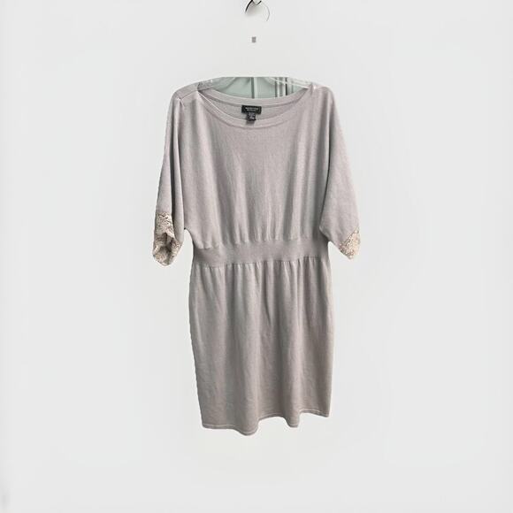Spense Woman Gray Knit Sweater Dress Size 1X Lace Trim Sleeve Minimalist Casual - Picture 1 of 4